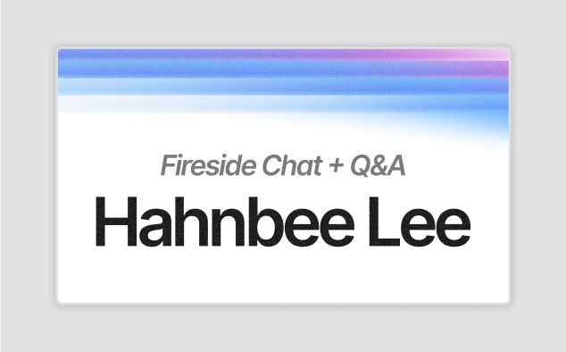 A design by Ruslan Mukhamedvaleev, for 'Women Builders After Party' an event organized as an after party for the YC AI school 2025. This is a slide introducing a Fireside Chat by a speaker named 'Hahnbee Lee', who is a founder of a company called 'Mintlify'.